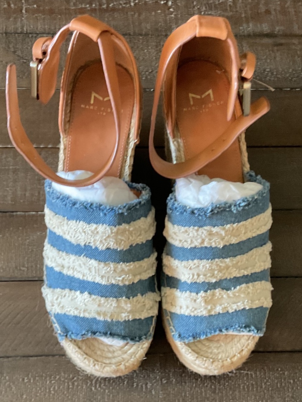 ✨ MARC FISHER Denim ADRIA Jute Open Toe Wedge Platform Sandal - size 8